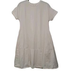 COS Short Sleeve Dress Womens XS White Stretch Jersey Contrast Panel Pockets EUC